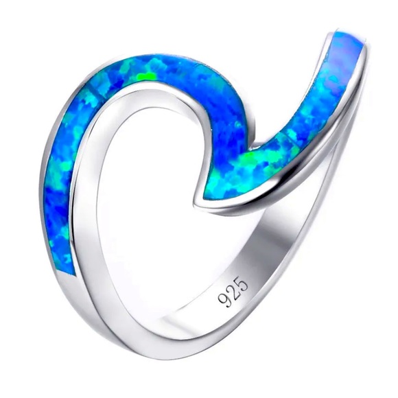 Gorgeous Ocean Wave Blue Fire Opal Silver (925) Ring. NWOT. Sizes 7 & 9 - Picture 4 of 5